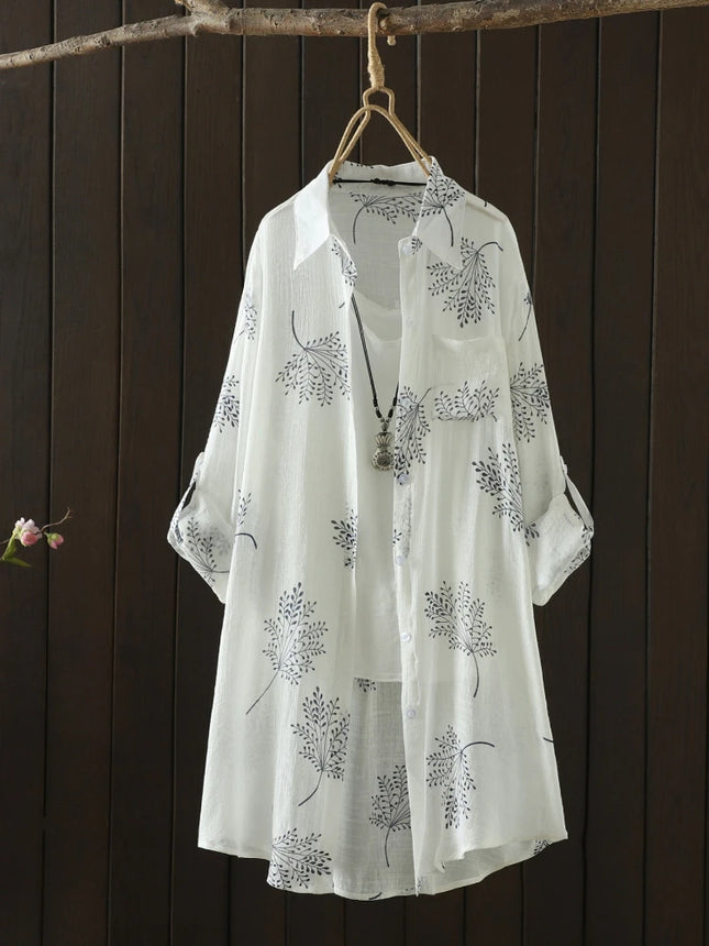 Plus Size Women's Shirt 2025 Summer New Hot Elegant Printing Blouse Female Loose Casual Long Sleeve Cool Top Vintage Streetwear