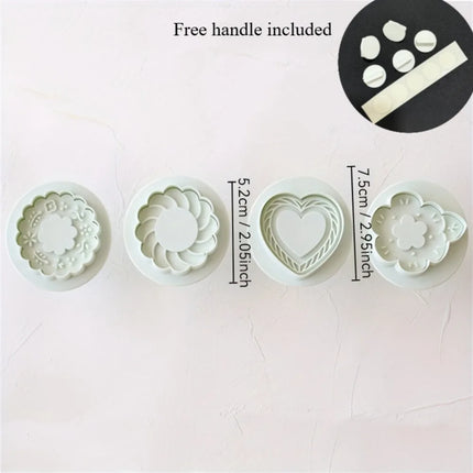 4pcs 3D Heart & Flower Cookie Cutter Mold Set Jam Sandwich Cookie Molds for Baking Valentine's Day Christmas Easter DIY Biscuit