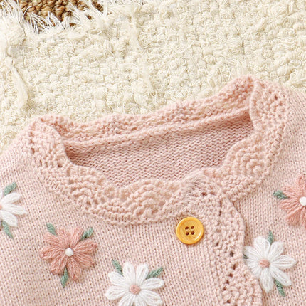 Pink Baby Girl Floral Sweaters Cardigans Spring Autumn Full Sleeve Infant Button Up Jackets Knitted Toddler Winter Outwear Coats