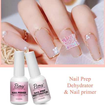 5pcs/set Nail Prep Dehydrator And Acid-Free Primer Gel Base Top Coat Set With Nail Cuticle Oil, Dehydrator For Acrylic And Gel N