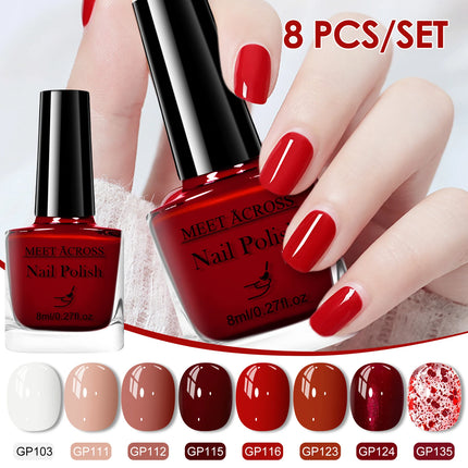 8pcs Red Series Water-Based Nail Polish Set Long Lasting Quick Drying Without Lamp Cure Nail Supplies Vernis for Nails Manicure