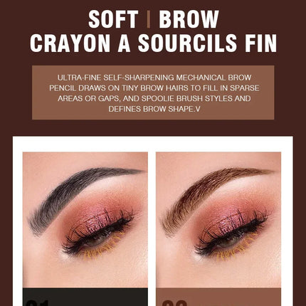 Waterproof Double-Headed Rotable Eyebrow Pen with 1.5mm Fine Refill And Eyebrow Brush for Precision Brows Makeup