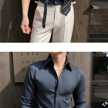Men's White Long-Sleeve Dress Shirt - Slim Comfortable Fabric. Ideal for Formal Events & Everyday Wear. Classic & Modern Design