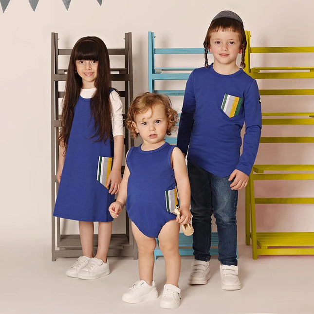 AA-boys and girl t-shirt asymmetrical bottom striped pocket set outfit family matching boy shirt clothes short and long sleeves