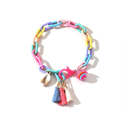 New Trendy Multicolor Acrylic Anklet for Women Boho Tassel Ball Pendant Handmade Anklet Leg Chains Charm Summer Beach Jewelry