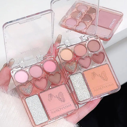 8-color Pearl Glitter Matte Peach Pink Blusher Highlight Eye Shadow Plate Korean Makeup Pink Orange Eyeshadow Cosmetics