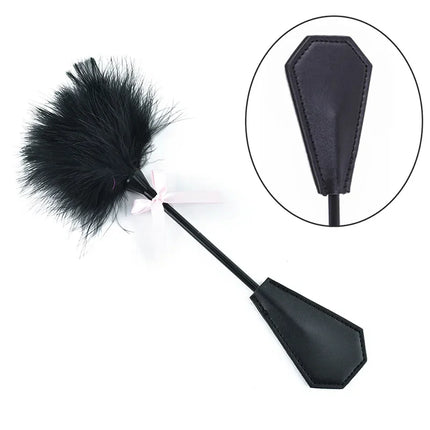 Premium Leather Fetish Kit - Spanking Paddle, Flogger, Riding Crop & Feather Tickler, Adult Bondage Play Toys