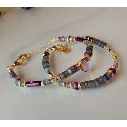 Amethyst and Labradorite Jewelry Semi-Precious Stone Bracelet Beaded Bracelet for Women
