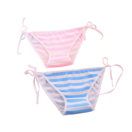 2PCS Women Bra Panties Set Sexy Lingeries Cotton Seamless Kawaii Bikini Lace-up Strap Blue White Striped Suit Female Underwear