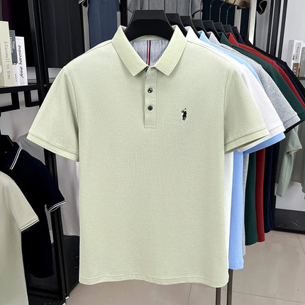 100% pure cotton short-sleeved men's polo shirt, summer fashion, high-end brand, pony embroidery, golf top, casual business T-shirt