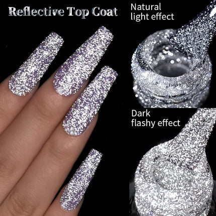 LILYCUTE 7ml Reflective Top Coat Reflective Glitter Gel Nail Polish Semi Permanent Soak Off UV Gel Nail Art Design For Manicure