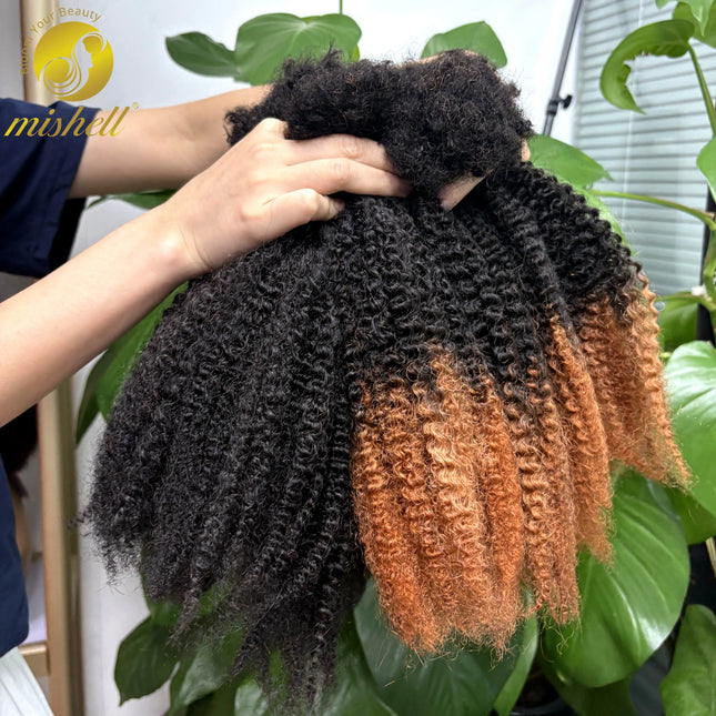 Ombre Afro Kinky Curly Human Hair Bulk Extension No Weft 16inch 30g/Bundle for Permanent Micro Locs/Twists/Braids/Repair Locs