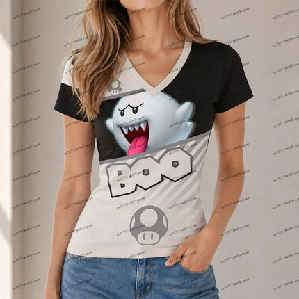 XS-5XL Kawaii Super Mario V Neck Women T-shirt Y2k Top 2026 New Streetwear Woman Clothes Harajuku Style Fashion Oversize Summer