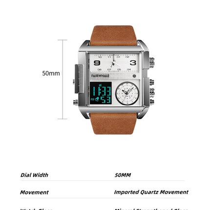 Mark Fairwhale Luxury Quartz Watches Men Fashion Brown Leather Strap Clock Military Waterproof Square Electronic WristWatch 2023
