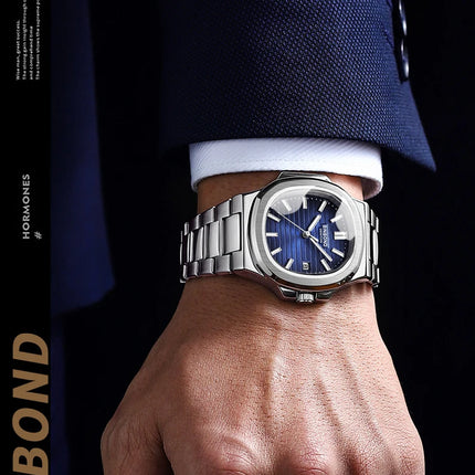 BINBOND Luxury Military Man Watch Square Waterproof Luminous Date Week Men Watch Stainless Steel Quartz Men's Watches Reloj