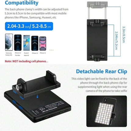 60 LED High Power Rechargeable Clip Fill Video Conference Light with Front & Back Clip, Adjusted 3 Light Modes for Phone, iPhone