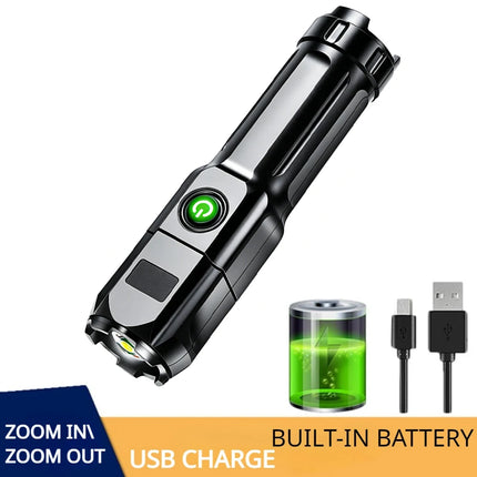 Powerful LED Flashlight USB Rechargeable Torch Waterproof Zoomable Lamp Outdoor Fishing Camping High Lumen Tactical Flashlight