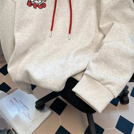 Preppy Style Cute Sweet Hoodie Women's Autumn Winter Stylish Cartoon Dogs Embroidered Hooded Sweatshirt Kawaii Pullovers