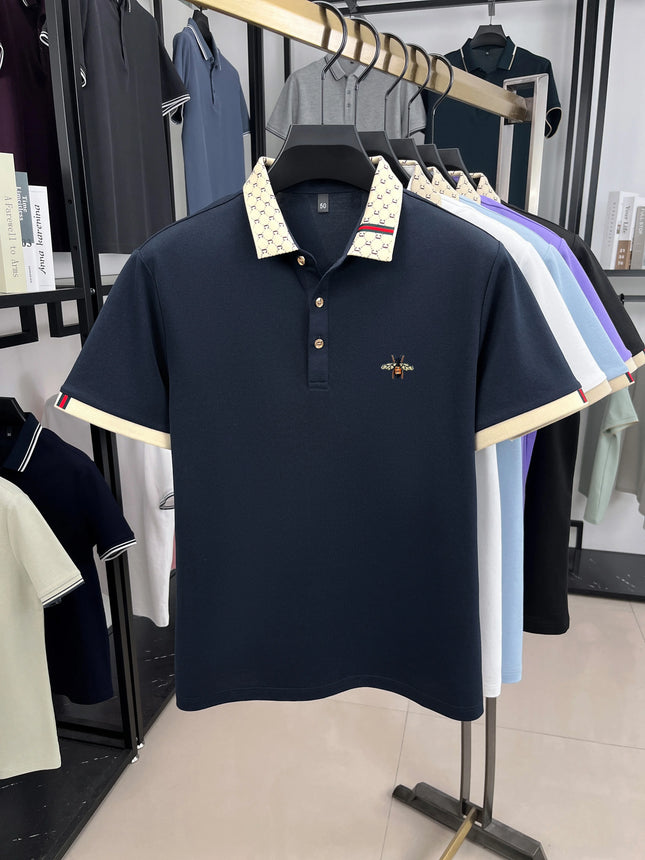 High quality honey bee embroidered short sleeve men polo shirt summer new T-shirt brand letter jacquard lapel casual trendy top