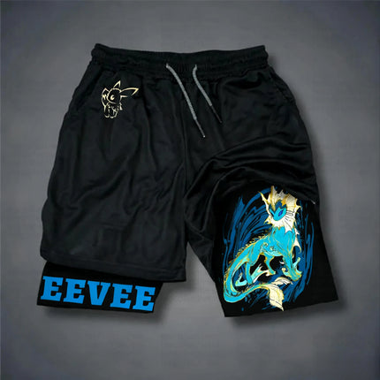 Pokémon Anime Eeveelution Printed 2-in-1 Double-layer Shorts 2026 Unisex Summer New Fitness Breathable Fast Drying Sports Shorts
