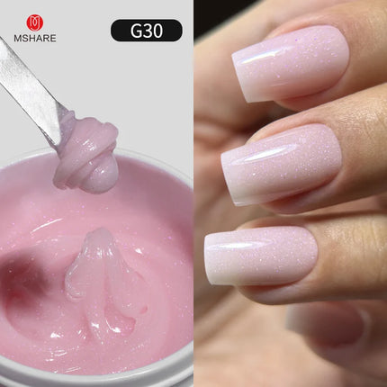 MSHARE 50g Shimmer Pink White Acrylic Gel TPO Free Glitter Shiny Extension Acryl Hard Gel Nails Sculpting Construction