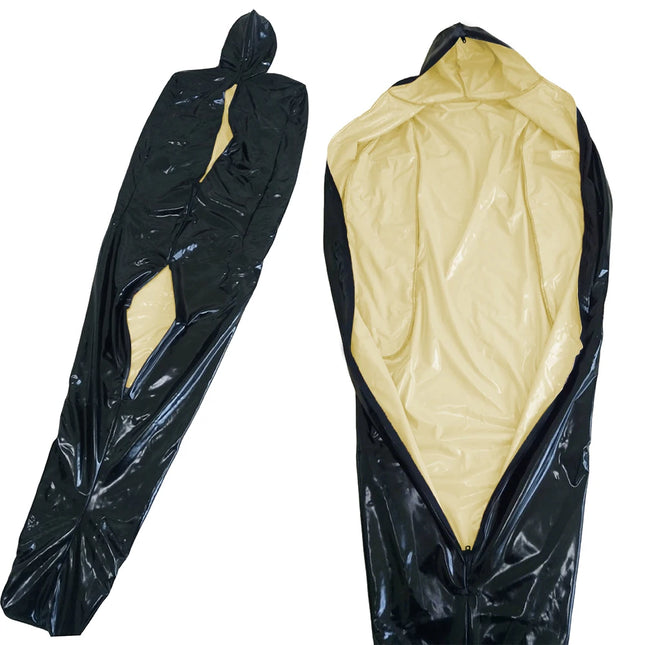 Vinyl PVC Leather Bondage Sack Bag with Inner Arm Pocket Zipper Wetlook Two Side Bondage Bag Cross Dressering Cosplay Bodysuit