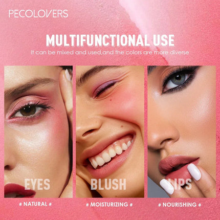 3-Shades Push-Pull Blusher - Dual-Use for Lips & Cheeks & Eyes, Long Lasting & Moisturizing, Easy to Apply, Natural Finish