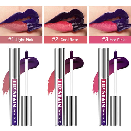 Lip Stain Blading Peel Off and Reveal Kit Long Lasting 3pcs Rose Waterproof Pink Lip Tint Transfer Proof Natural Lip Stain Kit