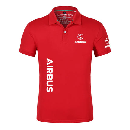 2024 New Solid Color Men AIRBUS AVIATION Flight Lapel  Polo Shirt Bare Stand Collar T-shirt European Loose Short Sleeves Tops
