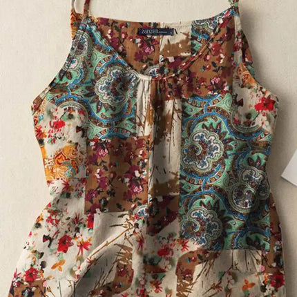 ZANZEA 2023 Summer Women Tanks Camis Cotton Sleeveless Printed Oversized Tops Baggy O-Neck Floral printed Blusas Tunic Tee