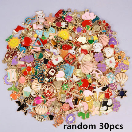 30/60/100pcs Random Mix Enamel/Drip Oil Charms For Jewelry Making Bulk Trinkets Charm Flower Heart Animal Bag Charm DIY Pendant