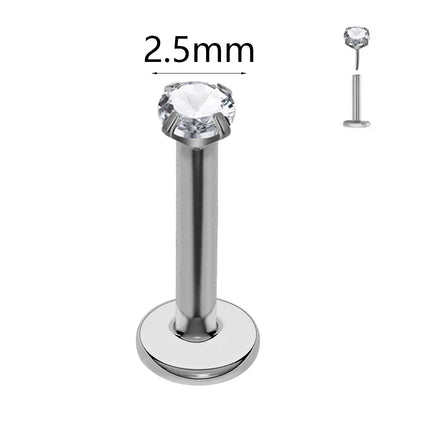 ASTM F136 G23 Titanium The ball Tragus Earring Threadless Piercing Heart Cubic zirconia Pin Daith Conch Push in Labret Stud