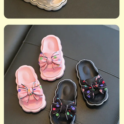 Children Slippers Girls Wearing Soft Soled Slippers Outside Cute Bow Anti Slip Bathroom Slippers Contrast Color Kid Slippers