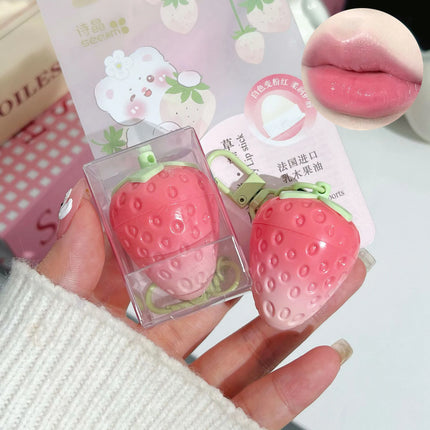 Strawberry Keychain Temperature Color Changing Lipstick Long Lasting Moisturizing Nourishing Lip Balm Cute Lip Gloss Cosmetics