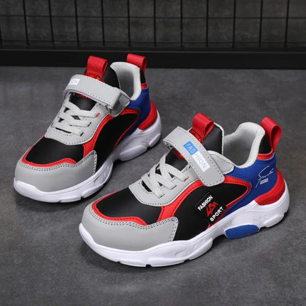 Autumn and Winter Children's Shoes, Boys' Sports Shoes, Leather Upper, Breathable, Non-Slip, Versatile Sports Shoes for Middle and Older Children, Elementary School Students