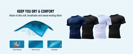New Men's Running Compression T-Shirt Short Sleeve Gym Workout Shirts Fitness Shirts Men's Jogging Sportswear Sweatshirts