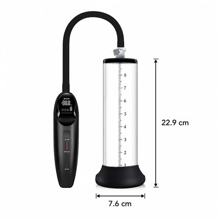 Electric Male Vacuum Pump with Clear Measuring Cylinder Digital Display Black Hose and Man Masturbation Trainer Sex Toy