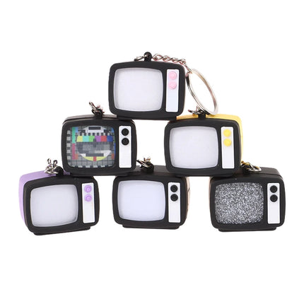 Mini Vintage TV Set Keychain Simulation LED Sound TV Model Keyring Creative Television Key Holder Bag Pendant Car Key Ring