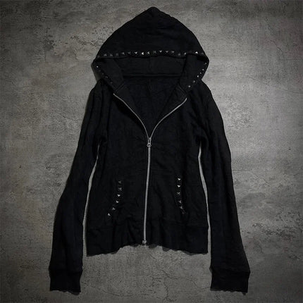 Y2K Streetwear Zip-Up Hoodie Grunge Goth Aesthetics Graphic Print Retro Punk Clothes Oversized Hip Hop Zipper Hoodie Sweatshirt