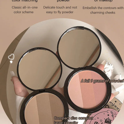 3in1 Three Colors Powder Tray Blush Contouring Waterproof Long Lasting Delicate Natural Face Makeup