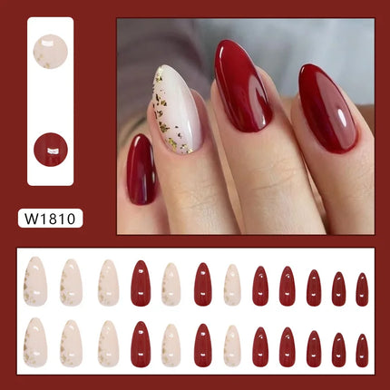 Dark Brown Flowers 24 Pcs Press-on Nails Pink Nail Polish Glossy Artificial Finger Manicure Reusable False Nails