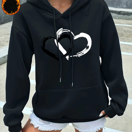 Women's casual hoodie sweatshirt heart graphic print round neck long-sleeved autumn and winter warm regular version