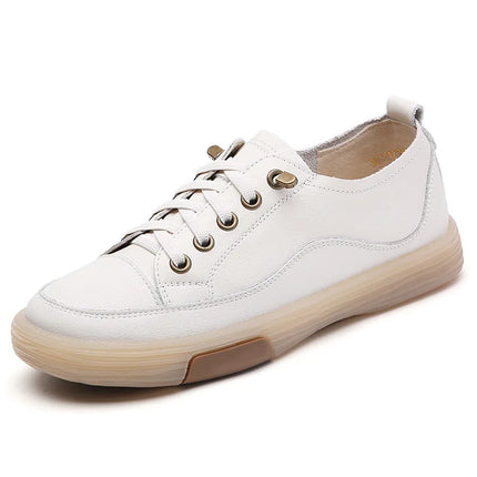 Genuine Leather Women Soft Sole Walking Shoes Girl Student Jogging Sneaker White Black Flats Female Casual Skate Trainers Summer