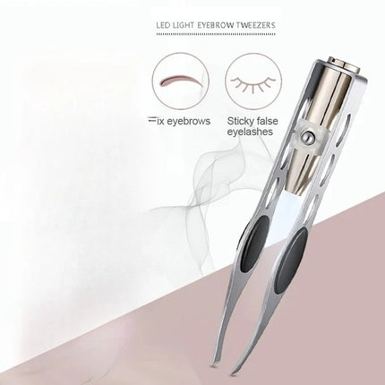 1PC LED Eyebrow Tweezer Oblique Tip Stainless Steel Eyebrow Trimming Clip Eye Hair Removal Prune False Eyelash Clamp Makeup Tool