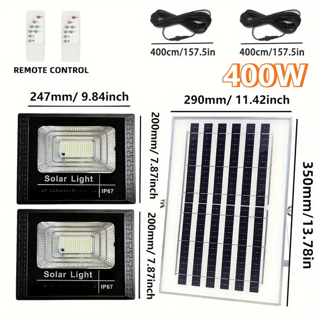 400W LED Solar Light, High Brightness, 2-Head Floodlight, Waterproof Outdoor Garden Wall Light with Aluminum Solar Panel for Garden