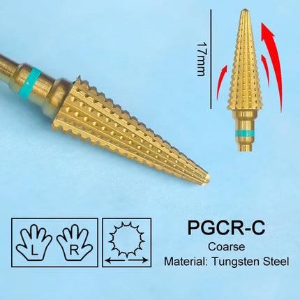 16mm Extra Long Triangle Cone Nail Drill Bits Gold Carbide Milling Cutter Gel Remover Grinding Manicure Tools Accessories 3/32"