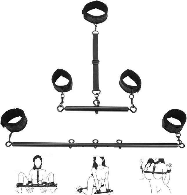 Stainless Steel Adjustable Spreader Bar Handcuffs Wrist Ankle Cuffs BDSM Sex Toy Slave Obedience Bondage Training Fetish Restraints