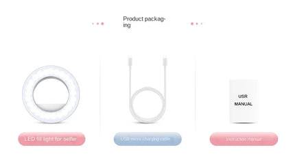Ring Light Phone Selfie Stick LED Clip-on Rechargeable Round Lamp Live Stream for Smartphone Laptop IPad IPone