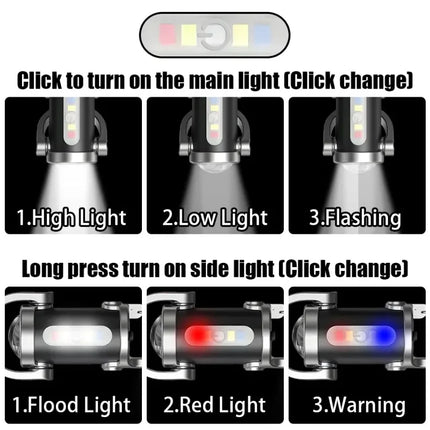 Mini Keychain Flashlight Rechargeable COB Pocket Work Light with Hook Emergency Warning Lamp for Camping Hiking Walking Outdoor