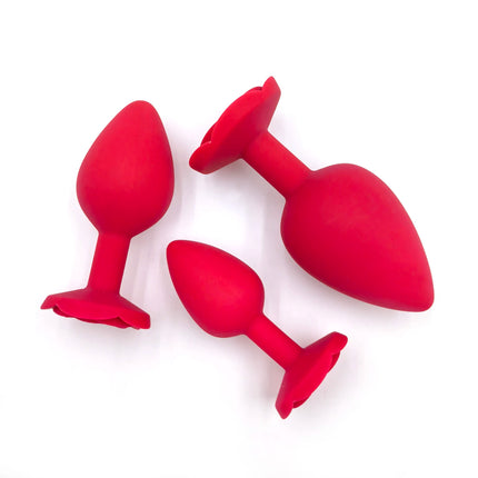 Rose Silicone Anal Plug,Beginner To Expert,3 Size Red And Black Butt Plug,G-Point Massage,sexual wellness,adult pleasure,sex toy